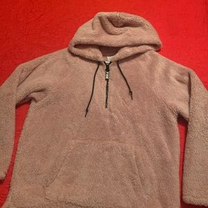 “Pink” half zip Sherpa hoodie